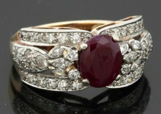 Gia Certified Antique Heavy Platinum/14k Gold 3.  39ctw Diamond/ruby Cocktail Ring