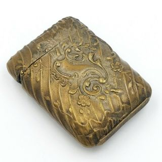 - Antique - Vesta Case - Match Safe - Box - Brass - Engraved - Vintage