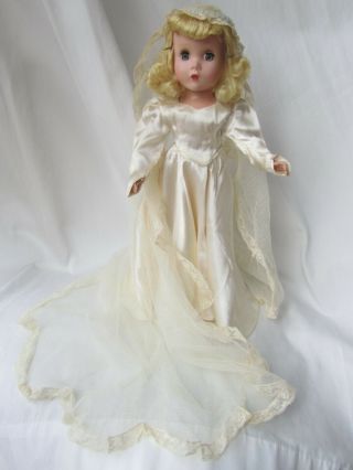 Vntg Wedding Doll Dress - Beaded Veil - 14 - 15 " Doll - Maggie Face - Toni