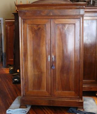 Elegant Antique French Louis Philippe Style Walnut Armoire,  1860 - 1880
