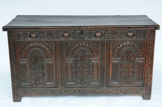 Antique English Jacobean Oak Chest Coffer Very Old Probably 17th Century