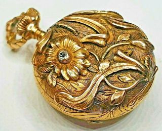 Antique Art Nouveau 14k Yellow Gold Diamond Ladies Daisy Pocket Pendant Watch