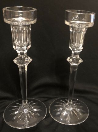 2 Vintage 8” Tall Crystal Candle Holders Signed Euc