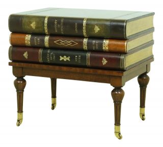 32640ec: Maitland Smith 3 Drawer Leather Book Style End Table