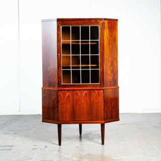 Mid Century Danish Modern Corner Cabinet Unit Brazilian Rosewood Round Front Mcm