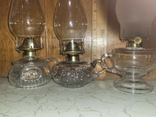 3 Antique Kerosene Finger Oil Lamps In With No Chips Or Cracks