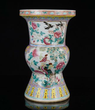 LARGE Antique Export Chinese Nyonya Straits Famille Rose Porcelain Gu Vase 19thC 2