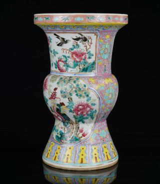 LARGE Antique Export Chinese Nyonya Straits Famille Rose Porcelain Gu Vase 19thC 3