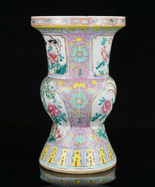LARGE Antique Export Chinese Nyonya Straits Famille Rose Porcelain Gu Vase 19thC 4