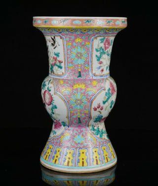 LARGE Antique Export Chinese Nyonya Straits Famille Rose Porcelain Gu Vase 19thC 6