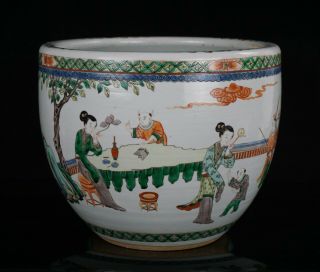 Large Antique Chinese Famille Verte Porcelain Fish Bowl Jardiniere Pot 19th C