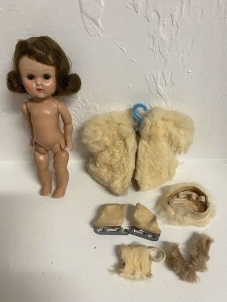 Vintage Vogue Ginny Doll Tagged Outfit White Fur Coat & Hat,  Muffs & Ice Skates