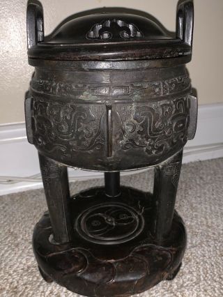 Antique Chinese Bronze Censer Qing Incense Burner With Calligraphy