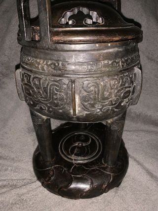 Antique Chinese Bronze Censer Qing Incense Burner With Calligraphy 3