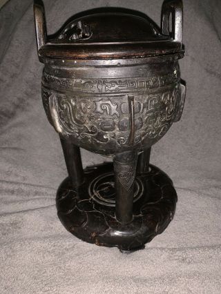 Antique Chinese Bronze Censer Qing Incense Burner With Calligraphy 4