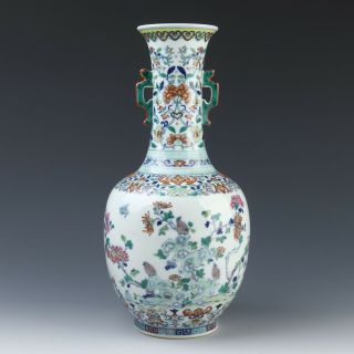 Antique Chinese Doucai Porcelain Vase With Flower And Bird
