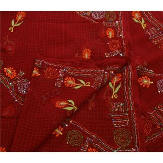 Sanskriti Vintage Dupatta Long Stole Georgette Hand Embroidered Kantha Scarves