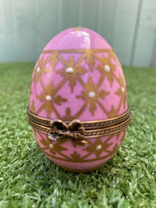 Stunning Limoges Hinged Pink Egg Casket With Scent Bottle Of Antique Years
