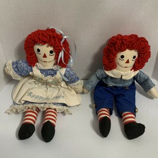 2 Vintage Raggedy Ann & Andy Cloth Dolls,  Hand Sewn Doll Bodies & Clothes