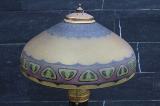 Antique Quality Pittsburgh Reverse Painted Ice Chip Glass Shade Table Lamp 2