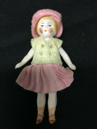 3 " Vintage German Porcelain Jointed Doll House Doll