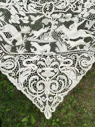 Antique Estate Rare Italian Cantu Lace Tablecloth Figural Mythical