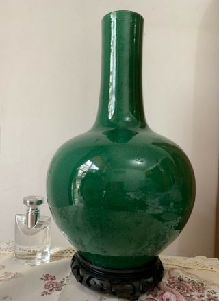 Chinese Antique Export Porcelain Green - Glazed Crackle Vase Stand 13.  7 Inch