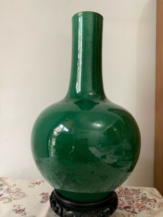 Chinese Antique Export Porcelain Green - glazed Crackle Vase Stand 13.  7 Inch 3