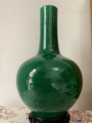 Chinese Antique Export Porcelain Green - glazed Crackle Vase Stand 13.  7 Inch 4