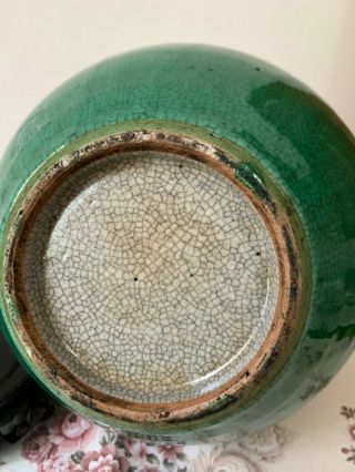 Chinese Antique Export Porcelain Green - glazed Crackle Vase Stand 13.  7 Inch 5