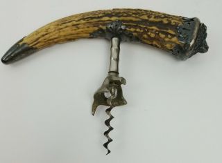 Antique Theodore B.  Starr Sterling Silver Bull Head Stag Antler Horn Corkscrew