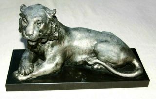 Rare - Antique Lion Inkwell With Cobalt Blue Glass In