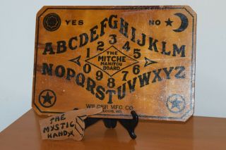 Antique Mitche Manitou Ouija Board With Mystic Hand Planchette Rare Spirit