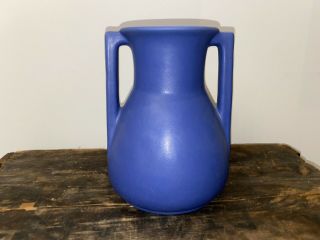 Terrific Antique Teco Pottery Matte Blue Architectural Vase Shape 403 8 "