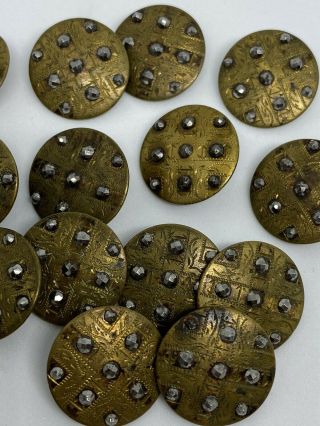 Antique Victorian Buttons Stamped Brass With Facetted Steel