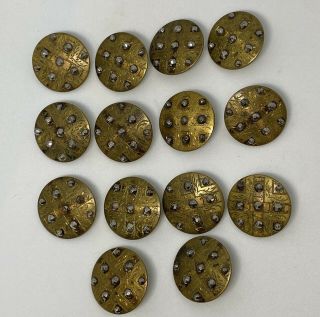 Antique Victorian Buttons Stamped Brass With Facetted Steel 2
