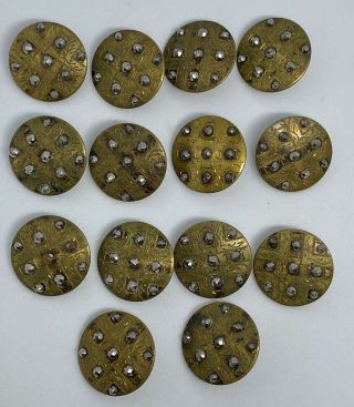 Antique Victorian Buttons Stamped Brass With Facetted Steel 3