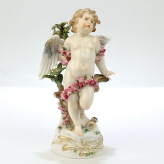 Antique Art Nouveau Meissen Porcelain Figurine Of Cupid - Garlands R123 - Pc