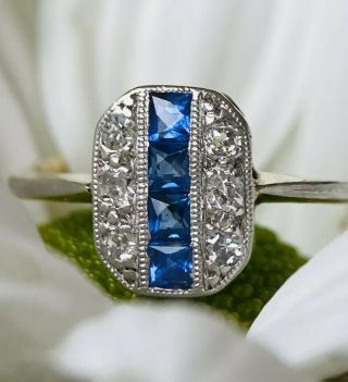 Antique Art Deco Old Cut Diamond Sapphire 18ct 18kt Gold Vintage Engagement Ring