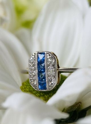 Antique Art Deco Old Cut Diamond Sapphire 18CT 18KT Gold Vintage Engagement Ring 2