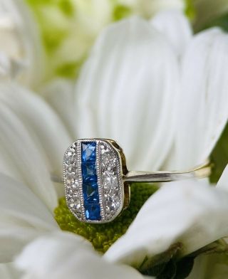 Antique Art Deco Old Cut Diamond Sapphire 18CT 18KT Gold Vintage Engagement Ring 3
