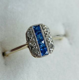 Antique Art Deco Old Cut Diamond Sapphire 18CT 18KT Gold Vintage Engagement Ring 6