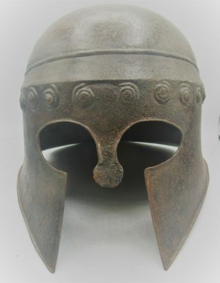 Scarce Ancient Near Eastern Bronze War Helmet With Noseguard Museum Quality