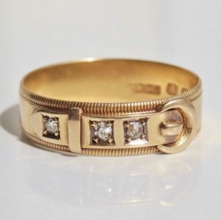 Stunning Antique Victorian 18ct Gold Diamond Buckle Ring C1890; Uk Size 