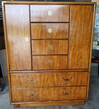 Mcm Drexel Accolade Campaign Style 6 Drawer Armoire Tall Chest Dresser 905 - 402