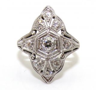 Vtg Antique Art Deco European Cut Diamond Filigree 14k Yellow Gold Ring Ljd3