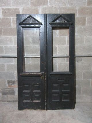 Antique Carved Double Entrance French Doors Cherry Wood 49 X 82 Salvage