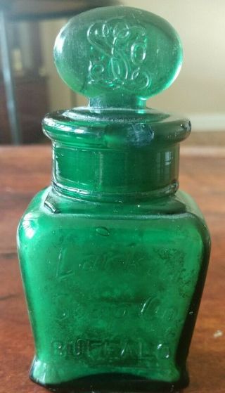 Antique Larkin Soap Co.  - Buffalo,  Ny - Emerald Green Glass Bottle W/ Stopper