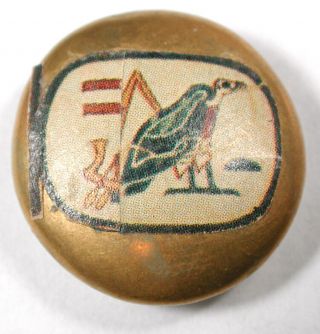 Antique Porcelain Button Nekhbet Egyptian Vulture Goddess With Gold Border 7/8 "