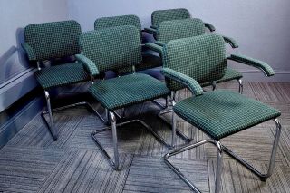 Set Of 6 Mid Century 1980s Knoll Marcel Breuer Cesca Upholstered Chairs W/ Arms